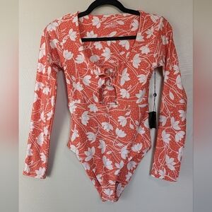 Stone Fox Swim Long Sleeve One-Piece Swimsuit, Floral, NWTs, Sz S